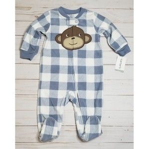 NEW - Carter's Boys blue plaid monkey pajamas baby 6 months